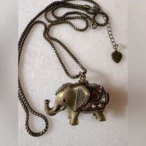 Betsey Johnson Bronze Elephant Pendant Long Necklace